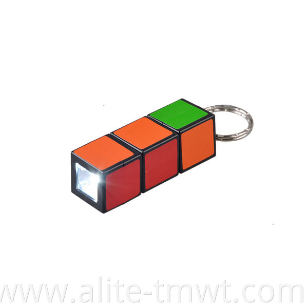 Promotional Gift PVC Plastic Mini Magic Cube LED Keychain Flashlight